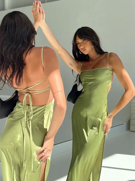 Princess Polly Dresses & Skirts - Princess Polly Leyana Maxi Dress Green Satin Size 6